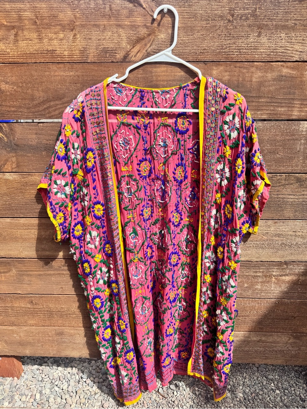 Pink Embroidered Floral Kimono Cardigan